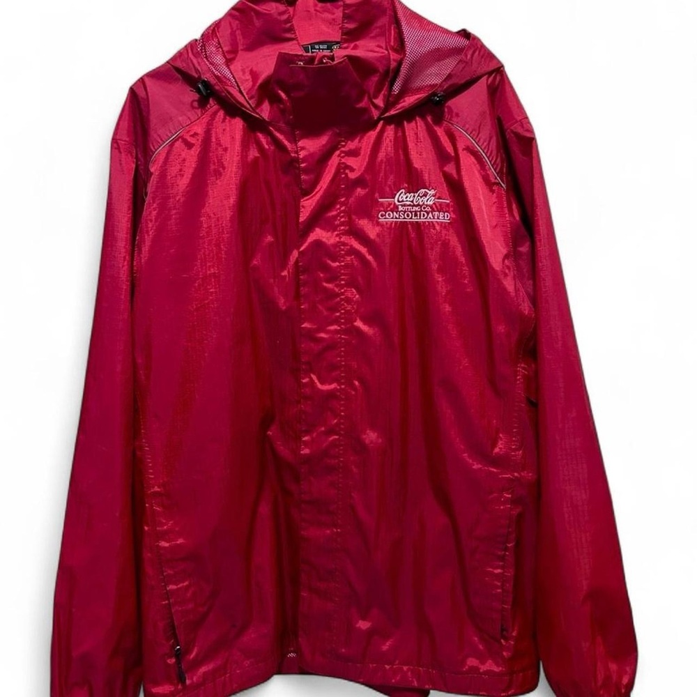 Red Coca-Cola windbreaker jacket with hood